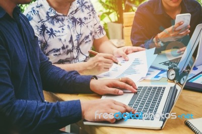 Startup Business Team Colleagues Meeting On Lapyo Planning Strat… Stock Photo