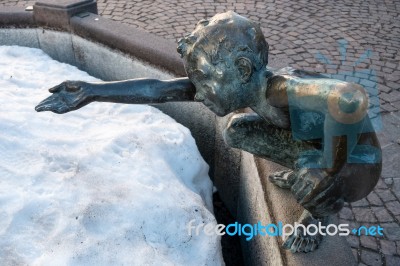 Statue Of A Child In Ortisei Stock Photo