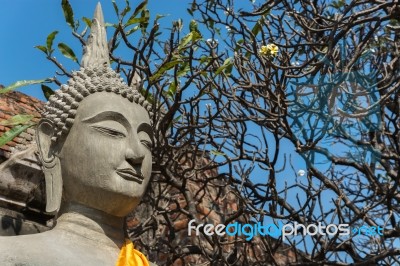 Statue Of Buddha, At Wat Yai Chai Mongkol, Ayutthaya, Thailand Stock Photo