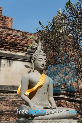 Statue Of Buddha, At Wat Yai Chai Mongkol, Ayutthaya, Thailand Stock Photo