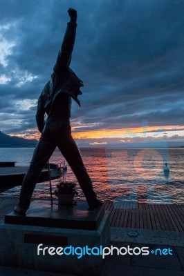 Statue Of Freddie Mercury In Montreux Switzerland Stock Photo