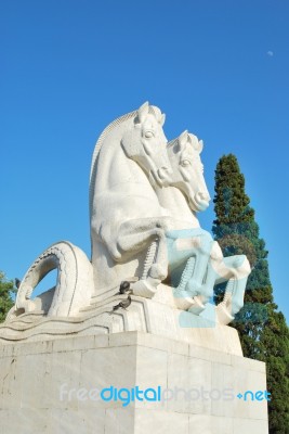 Statue Of Horses In A Park Stock Photo