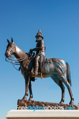 Statue Of James Macleod Outside Fort Calgary Stock Photo