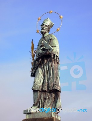 Statue Of John Of Nepomuk, Charles Bridge, Prague Stock Photo