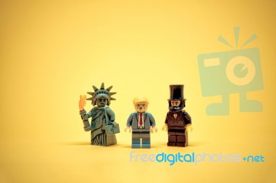 Statue Of Liberty, Lincoln And Trump. Democracy Concept Stock Photo