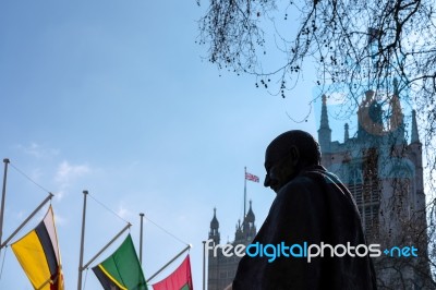 Statue Of Mahatma Ghandi In Parliament Square Stock Photo