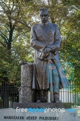 Statue Of Marshal Joseph Pilsudski In Front Of The Belweder Pala… Stock Photo