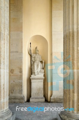 Statue Of Minerva Under The Brandenburg Gate In Berlin Stock Photo