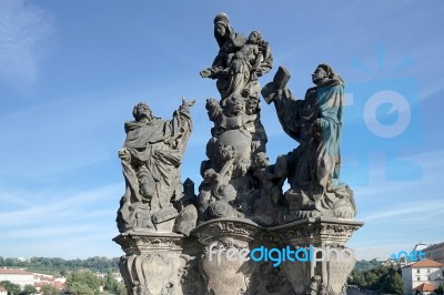 Statue Of Saints Dominic And Thomas On Charles Bridge In Prague Stock Photo