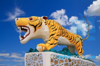 Statue Tiger On Blue Sky Stock Photo