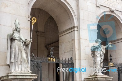 Statues At The Entrance To  Salzburg Cathedral Stock Photo