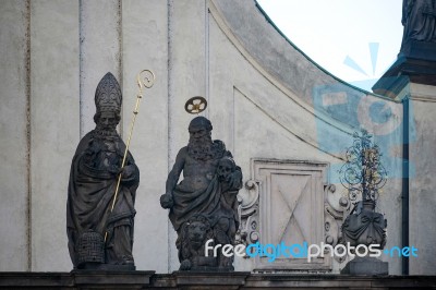 Statues Atop The Church Of The Most Holy Saviour In Prague Stock Photo