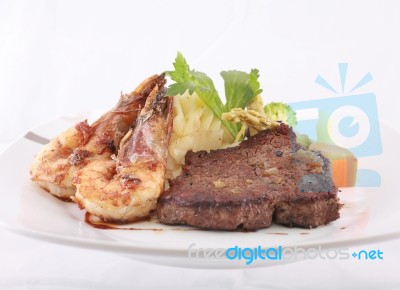 Steak And Shrimp Stock Photo