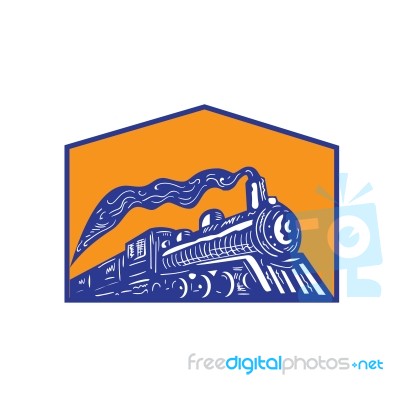 Steam Locomotive Train Coming Crest Retro Stock Image