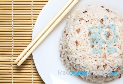 Steam Rice With Bamboo Chopstick Stock Photo