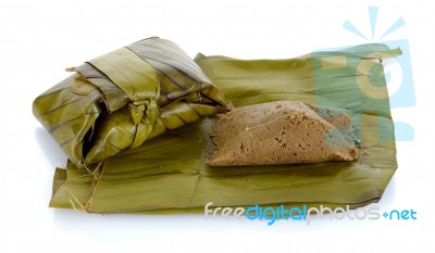 Steam Soybean With Banana Leaf Isolated On White ,northern Of Th… Stock Photo