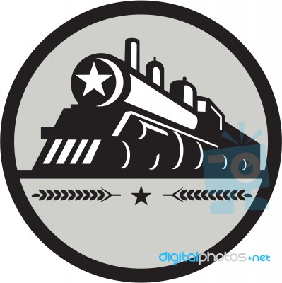 Steam Train Locomotive Star Circle Retro Stock Image