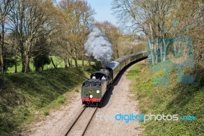 Steam Train On The Bluebell Railway Line In Sussex Stock Photo