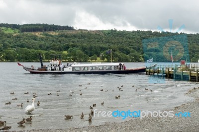 Steam Yacht Gondola On Coniston Water Stock Photo