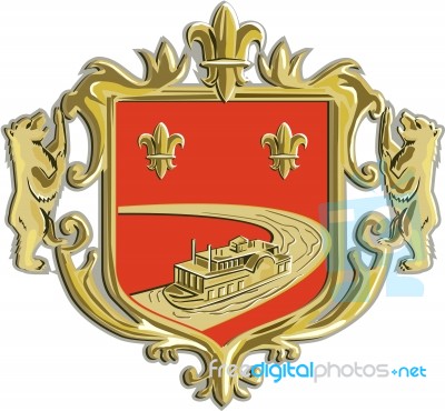 Steamboat Fleur De Lis Coat Of Arms Retro Stock Image