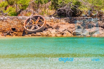 Steamboat Wheel On Morro Island Attached To Taboga Island Stock Photo