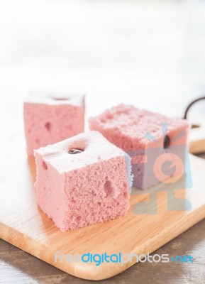 Steamed Cake On Wooden Plate Stock Photo