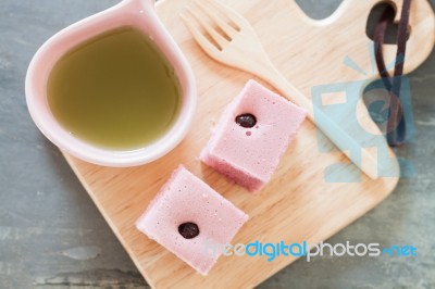 Steamed Cake On Wooden Plate Stock Photo