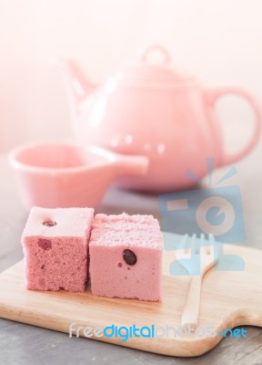 Steamed Cake On Wooden Plate Stock Photo