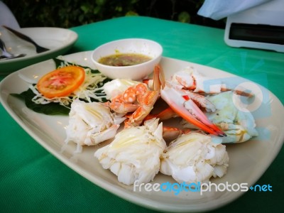 Steamed Crabs With Thai Spicy Sauce Stock Photo