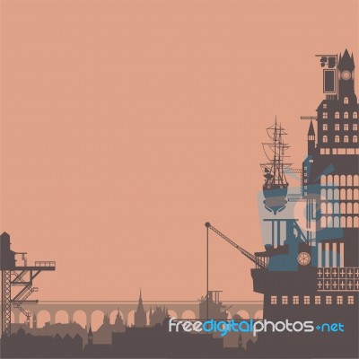 Steampunk City Background Stock Image