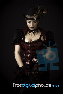 Steampunk Young Woman Emotional Portrait Stock Photo