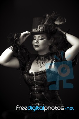 Steampunk Young Woman Emotional Portrait Stock Photo