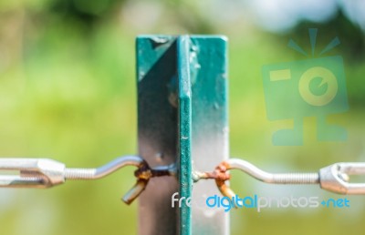 Steel Pillars That Hold The Wire Rope Stock Photo