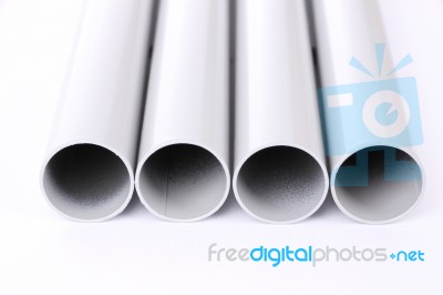 Steel Pipes Cut Front Focus Place On White Floor Stock Photo