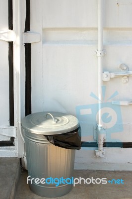 Steel Trash Can Stock Photo