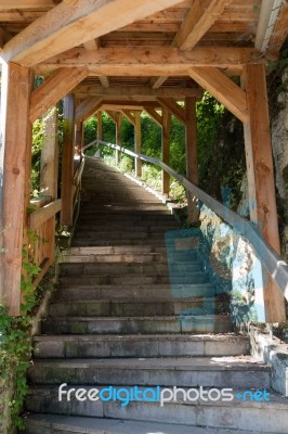 Steps Leading Away From The Graveyard Of The Maria Hilf Pilgrima… Stock Photo