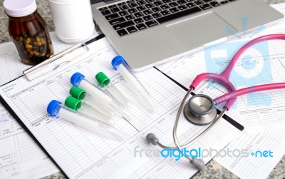 Stethoscope And Labtop And Other Medical Object Stock Photo