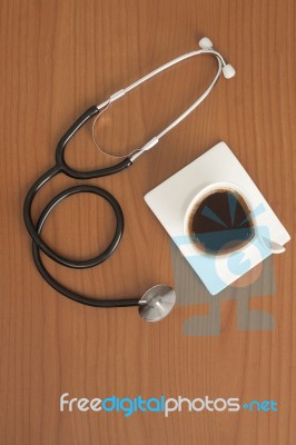 Stethoscope With Coffe Cup Stock Photo