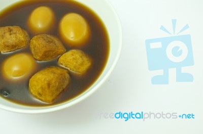 Stewed Eggs Or Eggs And Pork In Brown Sauce , Thai Food Stock Photo