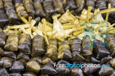 Sticky Rice Covered In Banana Leaf Stock Photo