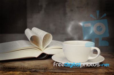 Still Life  Cup Of Coffee And Book Stock Photo