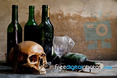 Still Life With A Skull Stock Photo