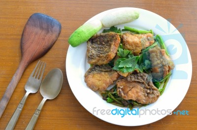 Stir Fried Sea Bass With Celery Stock Photo