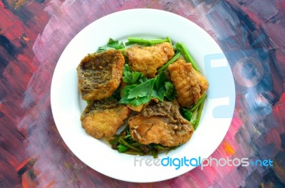 Stir Fried Sea Bass With Celery Stock Photo