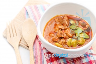 Stir Fry Pork With Parkia Beans And Shrimp Paste Stock Photo