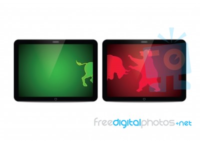 Stock Market Bull And Bear Tablet Stock Image