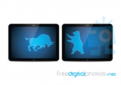 Stock Market Bull And Bear Tablet Stock Image