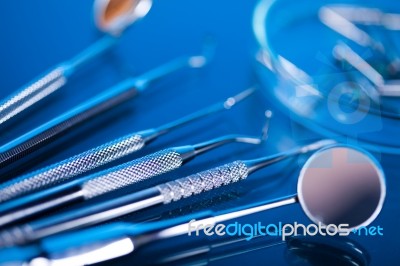 Stomatology Equipment, Bright Colorful Tone Concept Stock Photo