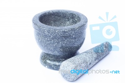 Stone Mortar And Pestle On White Background Stock Photo