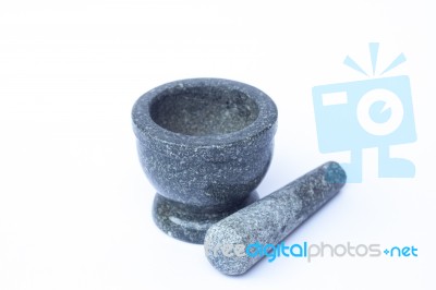 Stone Mortar And Pestle On White Background Stock Photo